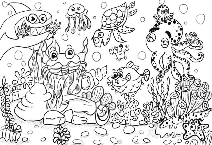海底世界手绘画 海底世界手绘画图片